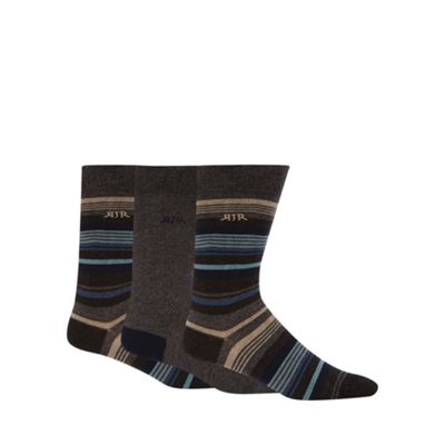 RJR.John Rocha Pack of three designer grey block striped socks